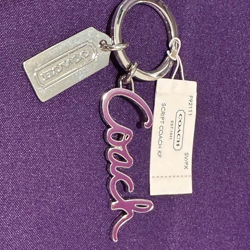 New Purple Coach Script Keychain